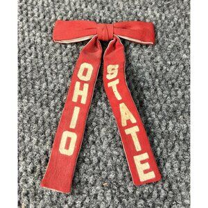 Vintage Ohio State Clip On Ribbon Tie Scarlet Gray Spell Out S&H on back 50s 60s